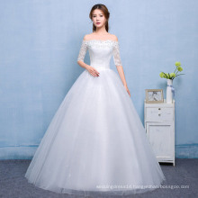 SLS043YC Ivory Cheap Wedding Dress Made in China Off Shoulder Design Half Sleeves A-line Bridal Wedding Gowns